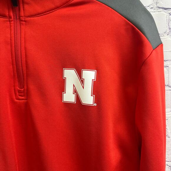 Fanatics University of Nebraska Quarter Zip Red Gray Sweater XL Team Spirit FLAW - Picture 3 of 8